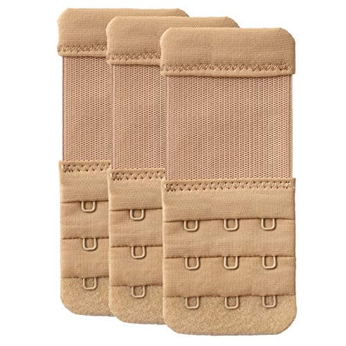 Image of YARBAR Bra Extender 3 Hook Elastic Bra Strap Extension Band Soft Comfortable Pack of 3 (Beige, 3 Hook 1/2 inch spacing)