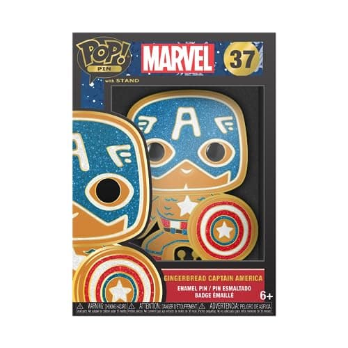 Image of Loungefly POP! Large Enamel Pin MARVEL: GINGERBREAD - Captain America - CAPTAIN AMERICA Large Enamel Pin - Marvel Comics Enamel Pins - Cute Collectable Novelty Brooch - for Backpacks