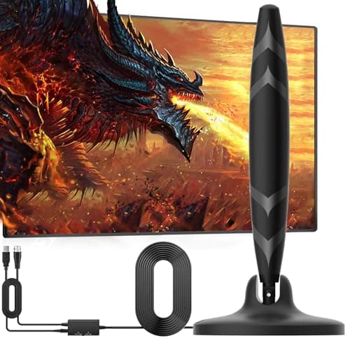 Image of Digital Indoor TV Aerial for Smart TV and Older,650+ Miles Range TV Ariels Indoor with Signal Booster,180° degree rotation HDTV Aerial for Local Channels HD 4K 1080P & 16.4ft Cable (Black)