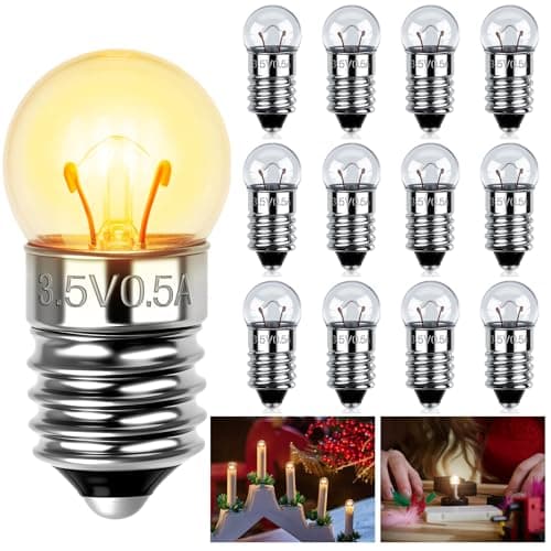 Image of AUAUY 12Pcs E10 DC Mini Light Bulbs, 3.5V/0.3A Warm White 3000K Light Bulbs, Miniature Screw Light Bulbs, Replacement Bulb for Scientific Experiments, Flashlights, DIY Accessories