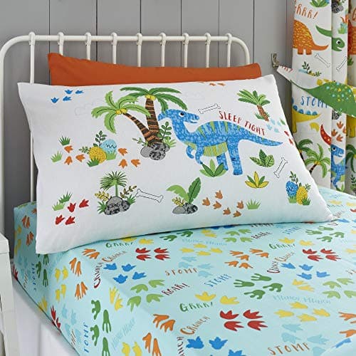 Image of Happy Linen Company Girls Boys Kids Cute Dinky Dinosaurs Standard Reversible Extra Pair Of Pillow Cases