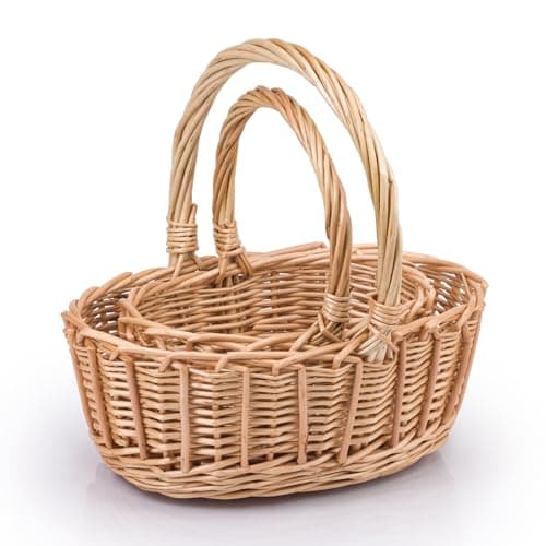 Image of Woodluv Storage Baskets Set of 2, Wicker Woven Wedding, Flower Girls, Easter, Display & Gift Hamper Basket, Natural