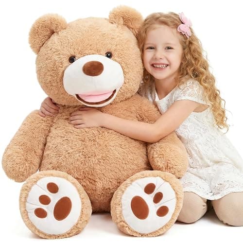 Image of EARTHSOUND Giant Teddy Bear Stuffed Animal,Large Plush Toy Big Soft Toys,Huge Life Size Jumbo Cute Fat Bears Animals,Gifts for Kids (Brown, 100cm)