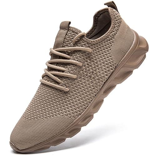 Image of Damyuan Mens Trainers Running Shoes Slip on Walking Tennis Gym Casual Sneakers Athletic Comfortable Sport Shoe Brown Size 9