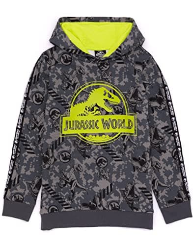 Image of Jurassic World Hoodie For Kids | Boys Girls Camp Cretaceous Series T Rex Dinosaur Grey Sweater | Long Sleeves With Hood 5-6 Years