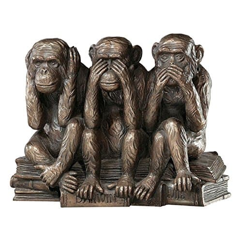 Image of Design Toscano Hear-No, See-No, Speak-No Evil Monkeys Animal Statue Three Truths of Man Figurine, 17.75 cm, Polyresin, Bronze Finish