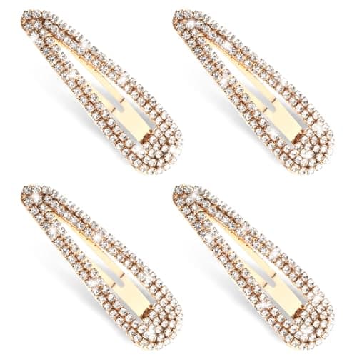 Image of 4 PCS Diamante Hair Clips for Women, Bling Metal Snap Duckbill Hairpins Hair Pin for Women Bridal, Wedding, Party, Prom 2.36 Inch, Gold