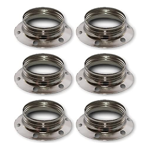 Image of 6 Pack | Polished Nickel Metal ES E27 Lampholder Wide Shade Ring | Large Edison Screw | 40mm Internal Diameter | Simple Twist & Lock | UK Approved
