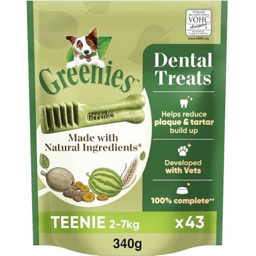 Image of GREENIES Dental Sticks for small dogs weighing 2 to 7 kg - 43 chew sticks - Veterinary certified oral hygiene treats, 340g