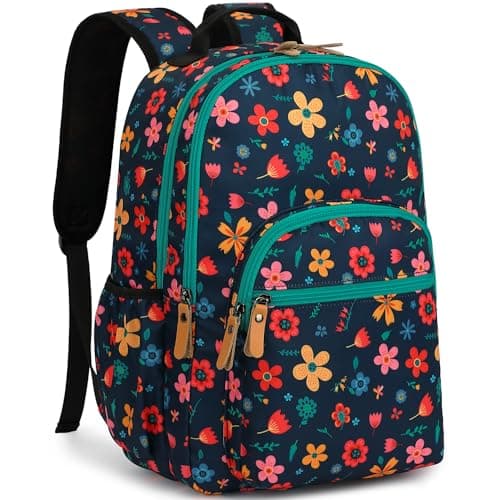 Image of Leaper Fashion Floral Printing School Backpack Water-resistant Kid's Backpack Bookbags Travel Bag Casual Bag Satchel Dark Blue