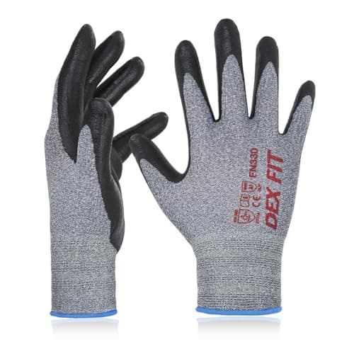 Image of DEX FIT Nitrile Work Gloves FN330, 3D-Comfort Stretchy Fit, Firm Grip, Thin & Lightweight, Touch-Screen Compatible, Durable, Breathable & Cool, Machine Washable; Grey 9 (L) 1 Pair