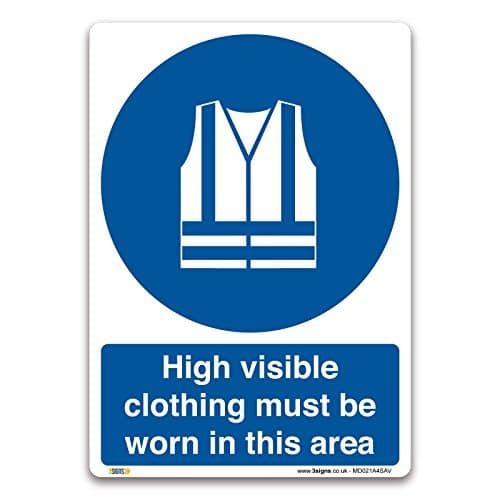 Image of High visibility clothing must be worn in this area Sign - A4 Self-adhesive Vinyl Sticker - Mandatory Safety Information