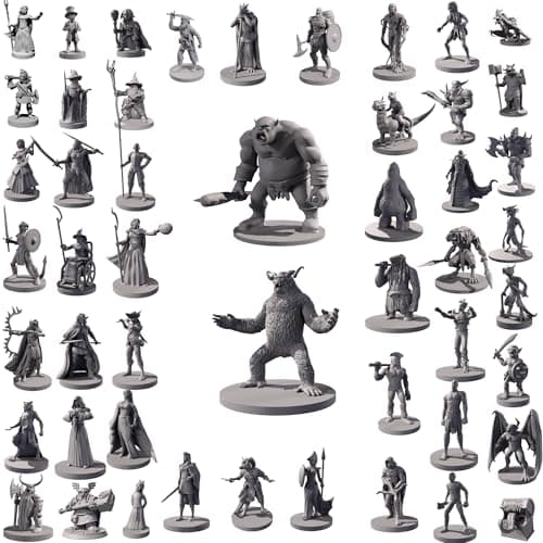 Image of Path Gaming 50 Unique Miniatures Fantasy Tabletop RPG Figures for Dungeons and Dragons, Pathfinder Roleplaying Games, Bulk Unpainted, Great for D&D