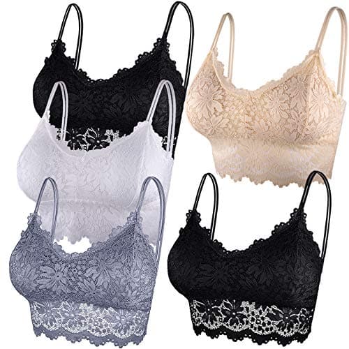 Image of Duufin 5 Pieces Lace Bralette for Women Padded Bralettes Lace Bandeau Bra with Straps and Removable Pads, S-M