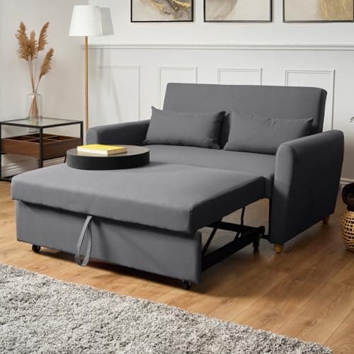 Image of Bravich Dahlia Grey 2 Seater Sofa Bed Double, Pull Out Sofa Bed for Adults, Compact Fabric Sofabed with Fold Flat Mattress | Living Room Guest Bed For Small Spaces | 140cm