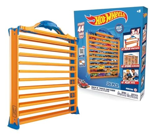 Image of Hot Wheels Rack N' Track Cars & Toys Organizer Storage with 44 Compartments - IMPROVED - Toy Display Case, Multi-Coloured, Cars are not included. (HWCC9B)