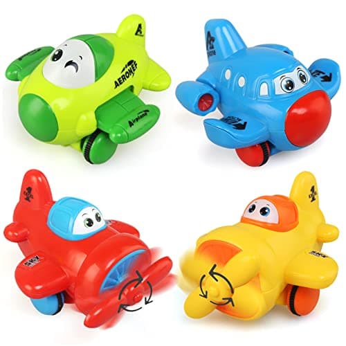 Image of JoyPlus Baby Toy Cars for 1 2 3 Year Olds, 4 PCS Push and Go Airplane Cars, Friction Powered Airplane Toys, Pull Back Aircrafts Vehicle Set, Helicopter Gifts for 1 2 3 4 Year Olds Boys Girls