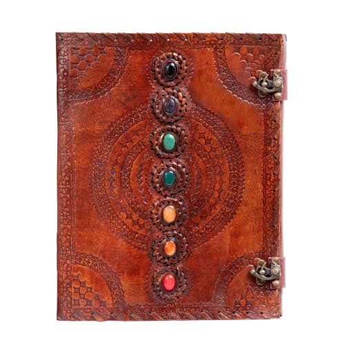 Image of Hell Blues Leather Unlined Bound Journal 33cm x 25 cm X-Large Rustic Diary Seven Chakra Medieval 7-Stone Embossed Handmade Sketchbook Vintage Plain Notepad (200 Pages)