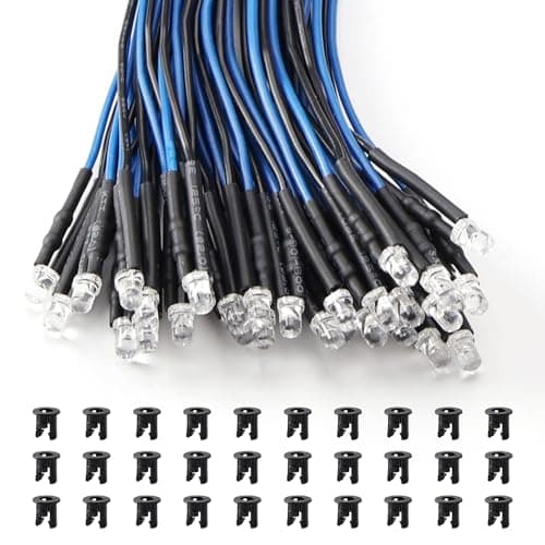 Image of Lyeteung 30 PCS 3mm 12V Prewired LED Diodes Light, Blue, 20cm Prewired LED Light Emitting Diode + 30 PCS 3mm Plastic Holder