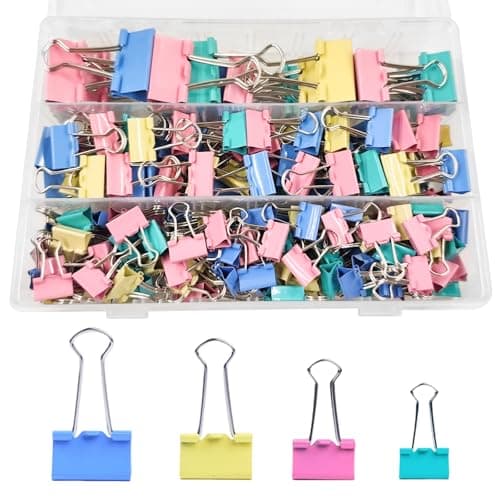 Image of 170Pcs Colored Binder Clips,Assorted Sizes Bulldog Clips 32mm 25mm 19mm 15mm Metal Foldback Clips Paper Clips Clamps for Office Supplies, Home, Kitchen, Shops, School Document Organizing (4 Color)