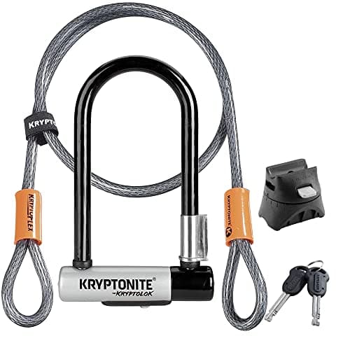 Image of Kryptonite Kryptolok Mini-7 Bike U-Lock with Cable, Heavy Duty Anti-Theft Bicycle U Lock, 12.7mm Shackle and 10mm x4ft Length Security Cable with Mounting Bracket and Keys