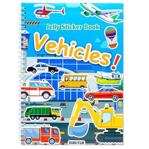 Image of Reusable Sticker Book for 2 3 4 Year Olds Kids, Toddler Sticker Books 1-2 Years + 8 Scenes + 2 Matching Games + 42 Large Car Stickers Stocking Stuffers for Kids Travel Essentials (Vehicle)