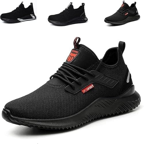 Image of Hanani Steel Toe Caps Trainers Lightweight Boots Womens Mens Work Industrial Work Shoes Black UK7