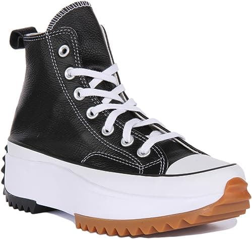 Image of Converse Men's Run Star Hike High Top Sneakers, Black Leather, 5.5 Women/4 Men