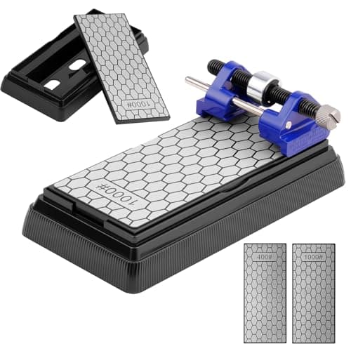 Image of Aolso Diamond Sharpening Stones Set with 400/1000 Grit, Professional Whetstone with Non-Slip Base & Angle Fixer, Double-Sided Diamond Bench Stone Suitable for Kitchen Knives & Short Chisels and Planes
