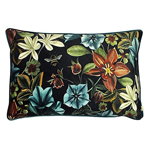 Image of Evans Lichfield Midnight Garden Aquilegia Cushion Cover, Teal, 40 x 60cm