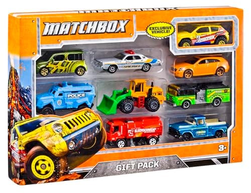 Image of Matchbox 9-Pack Die-Cast 1:64 Scale Toy Cars, Construction or Garbage Trucks, Rescue Vehicles or Planes (Styles May Vary)