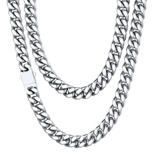 Image of Silver Chains for Men Stainless Steel Necklace Chains Mens Jewelry Cuban Link Necklace Hip Hop Chain Choker Curb Link Chain