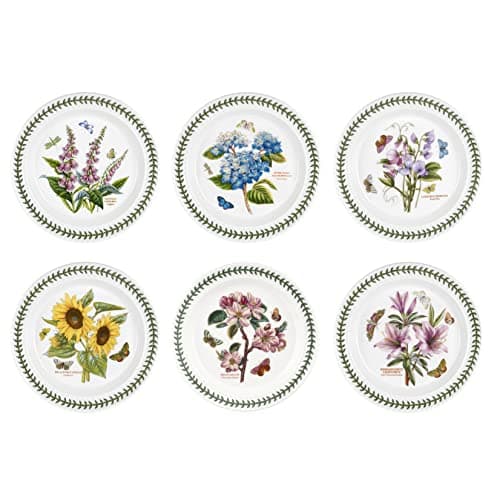 Image of Portmeirion x Botanic Garden Set of 6 Plates - White Dinner Plates with Floral Motifs and Butterflies, Dishwasher & Microwave Safe, Made in England, Suitable for Everyday Dining or Picnics, 25cm
