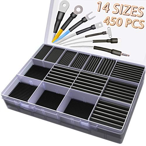Image of Heat Shrink Tubing Kit,14 Sizes Black Heat Shrink Tube, Shrink Ratio 2:1 Electrical Shrink Tubing Wire Large Wrap Industrial Shrink Tubes Assortment for Wires Repairs, Soldering, Automotive Wiring