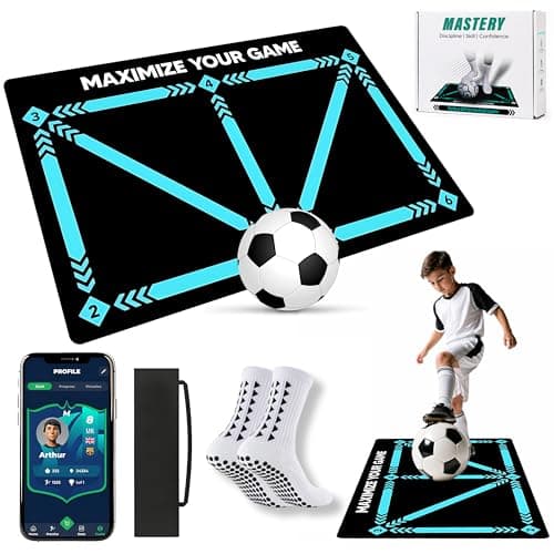Image of Football Training Mat with Mastery APP -Soccer Mastery Skills Footwork Mat 90x60cm Football Gifts for Boys | Pro Dribble Ball Control & Stress Relief Games for Kids Girls & Teenage Gifts