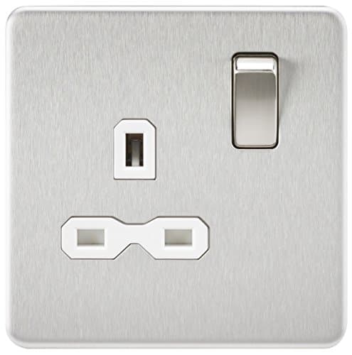 Image of Knightsbridge SFR7000BCW Screwless 13A 1G Dp Switched Socket-Brushed Chrome with White Insert