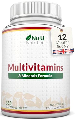 Image of Nu U Nutrition - A-Z Multivitamin Tablets for Women & Men - 365 Tablets - 12 Month Supply - 25 High Strength Essential Nutrients Including Iron, Zinc, Magnesium, Vitamin B12, C & D3 - Made in the UK