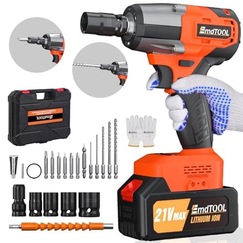 Image of Cordless Impact Wrench, 1/2 inch Brushless Impact Gun, 2500rpm & Max Torque 550Nm, High Torque Impact Wrench with 4 Socket Set, 12 Drill Set, 4.0Ah Battery, Charger, Carry Box, for Furniture/light car