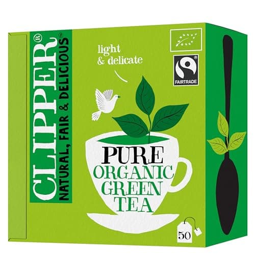 Image of Clipper Organic Pure Green Tea Bags, Box of 50 Envelop String & Tag Teabags, Organic, Eco-Conscious, Fair Trade Tea, Natural, Unbleached, Plant-Based, Compostable and Biodegradable Tea Bag