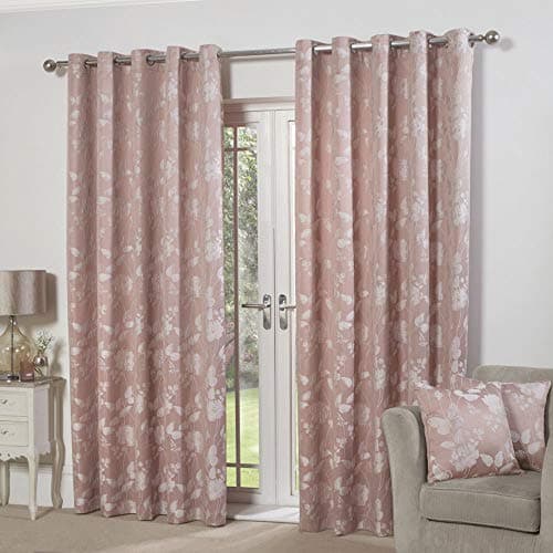 Image of Emma Barclay – Fully Lined Curtains for Bedroom Living Room Jacquard Eyelet Two Panel Floral Curtains Butterfly Meadow Collection (66” x 54” Inch)(Blush Pink)