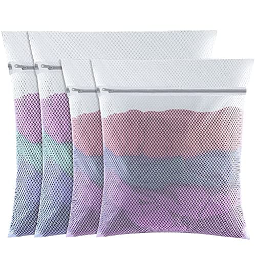 Image of 4 PCS Mesh Laundry Wash Bag, 60x50cm/50x40cm Large Fine Laundry Bags with Zips Reusable Washing Machine Wash Bag for Clothes, Socks, Underwear, Bra (L+M, White)