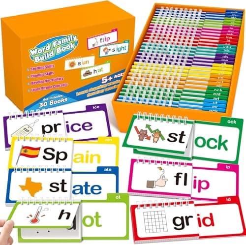 Image of Starnearby Phonics Flash Cards,30 Read and Rhyme Flip Books,300+ Early Educational Alphabet Flash Cards Word Family Building Reading Book,Preschool Kindergarten Sight Words Phonics Game for Toddlers