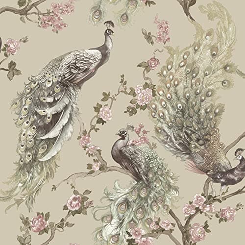 Image of Holden Menali Peacock Glitter Wallpaper Exotic Bird Beige 36271