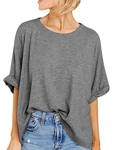 Image of GeGekoko Women Oversized T-Shirt Summer Casual Short Sleeve Loose Tee Tops Grey