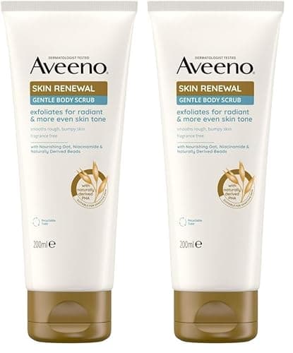 Image of Aveeno Skin Renewal Gentle Body Scrub (1x 200ml), Gentle Exfoliator with Nourishing Prebiotic Oat, 2% Naturally-Derived PHA & Smoothing Niacinamide, Body Scrub for sensitive Skin (Pack of 2)