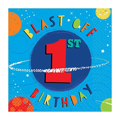 Image of Amscan 5122783 - Blast Off Space Kids 1st Birthday Party Luncheon Napkins - 16 Pack