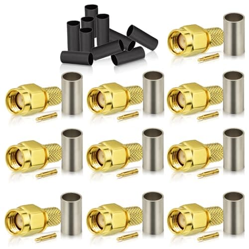 Image of Bingfu SMA Male Crimp Connector Solder Attachment 50 Ohm Gold Plated Copper Connector (10-Pack) Compatible with RG58 RG303 RG141 RG142 RG400 Low Loss 195 Coaxial Coax Jumper Cable