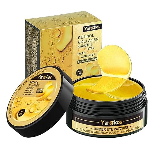 Image of 24K Gold Undereye Mask (60 Pcs), Collagen Hydrating Gel Pads, Reduce Puffiness, 30 Pairs Under Eye Patches for Dark Circles Puffy Eyes Treatment, Wrinkle, Women Men Beauty Personal Skin Care Products