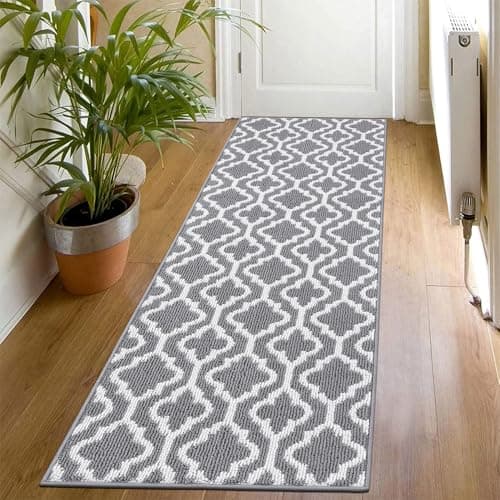 Image of SHACOS Grey Runner Rugs for Hallway 60 x 180 cm Non Slip Hallway Rug Hall Runners Washable, Door Runner, Carpet Runners for Kitchen Entryway Laundry