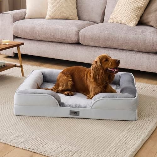 Image of Snug Orthopaedic Dog Bed - Cosy Comfortable Pet Bed with Ergonomic Egg Crate Foam for Body & Head Support - Super Soft Velvet Removable Washable Cover with Non-Slip Base, Extra Large 81x107cm, Grey